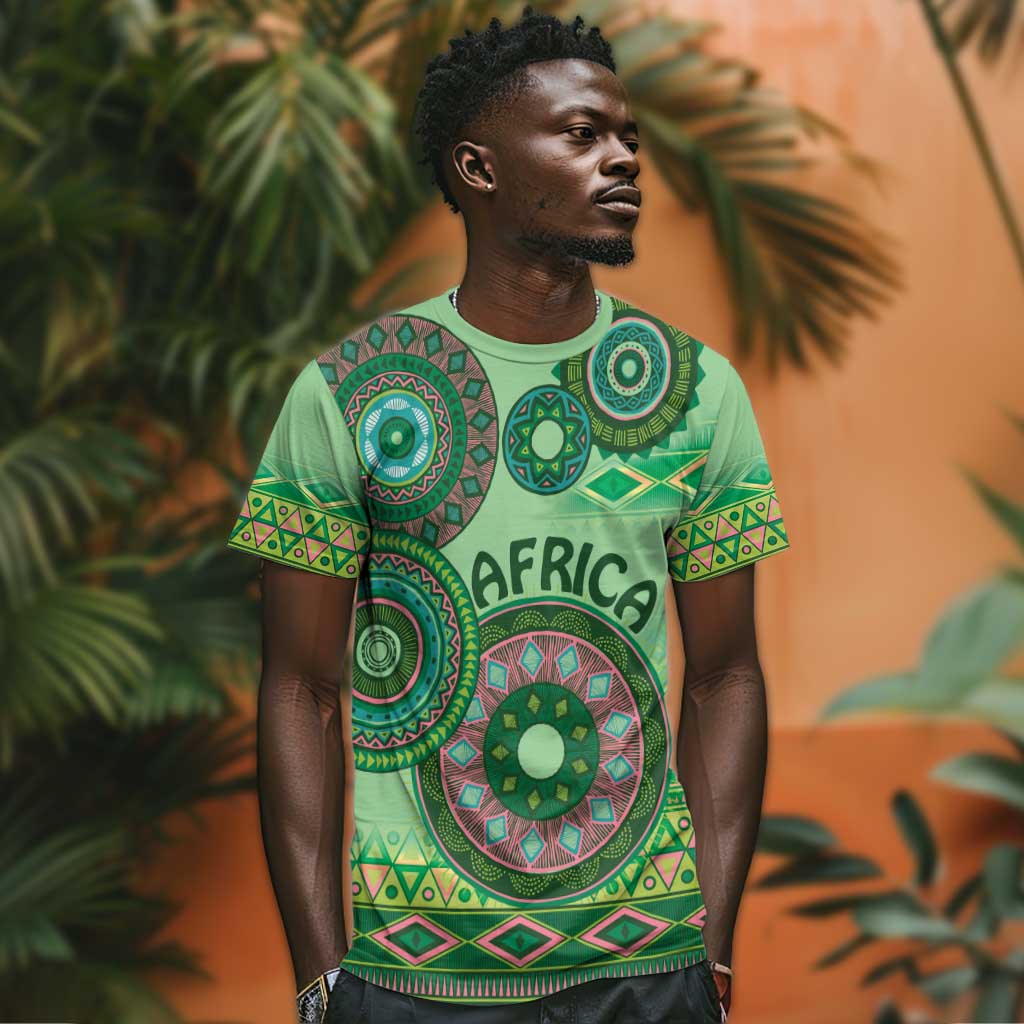 Afro Tribal Traditional Pattern T shirt Green Motif