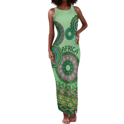 Afro Tribal Traditional Pattern Tank Maxi Dress Green Motif