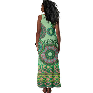 Afro Tribal Traditional Pattern Tank Maxi Dress Green Motif