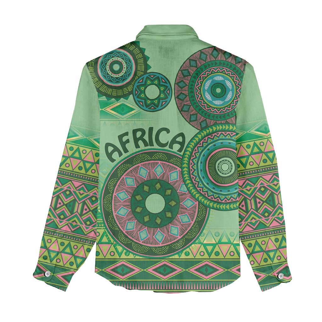 Afro Tribal Traditional Pattern Women Casual Shirt Green Motif LT9