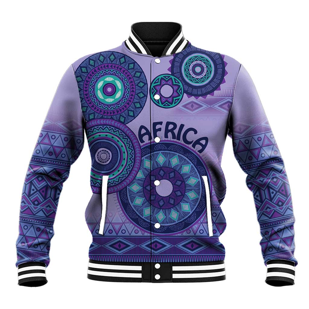 Afro Tribal Traditional Pattern Baseball Jacket Purple Motif LT9