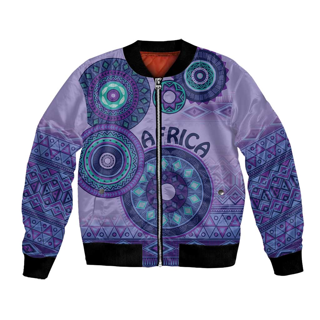 Afro Tribal Traditional Pattern Bomber Jacket Purple Motif