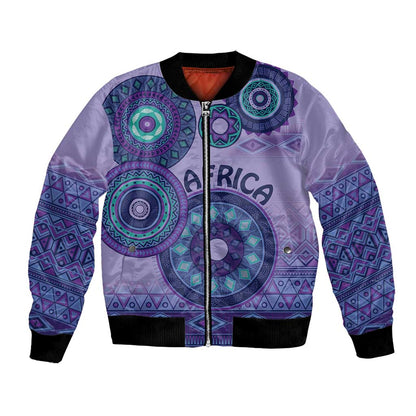 Afro Tribal Traditional Pattern Bomber Jacket Purple Motif