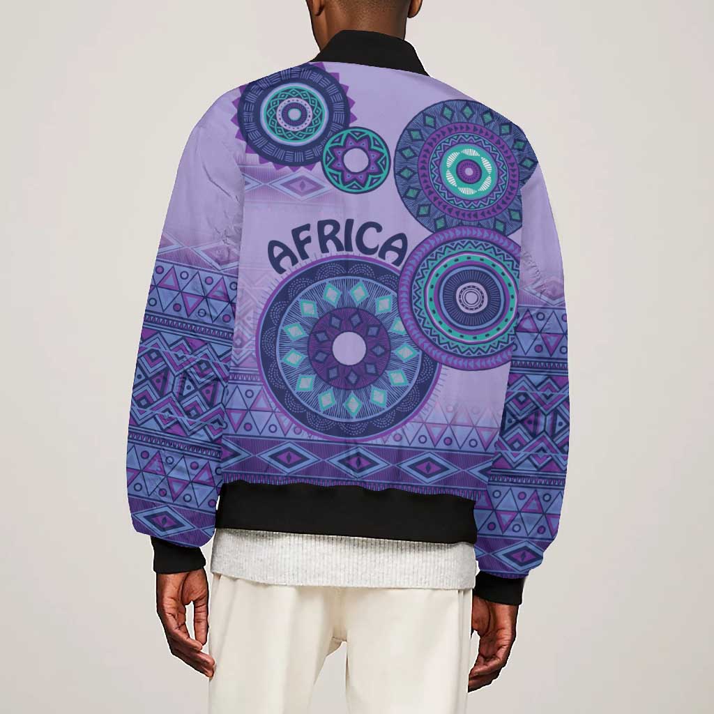 Afro Tribal Traditional Pattern Bomber Jacket Purple Motif