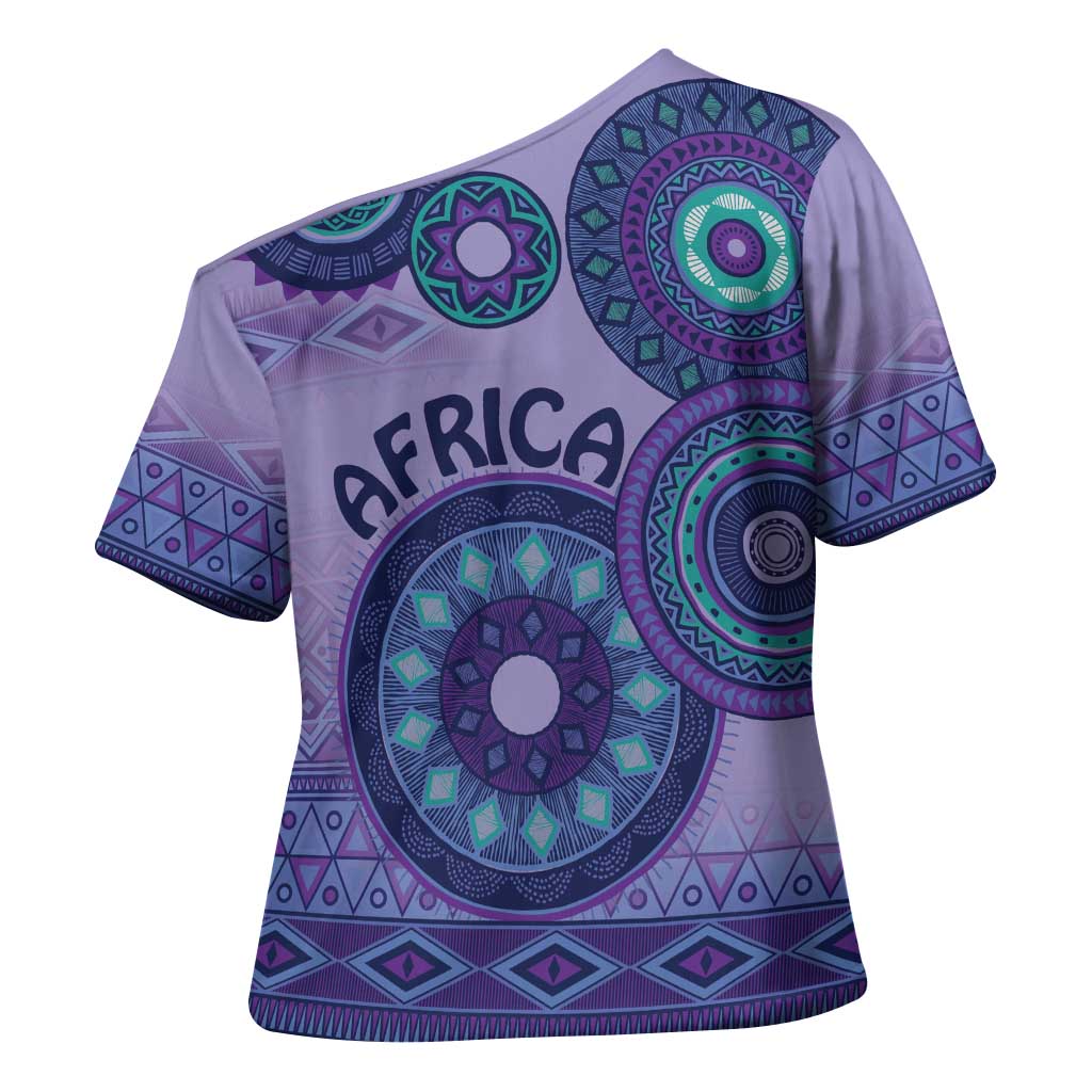 Africa Tribal Traditional Pattern Cross Shoulder Shirt Purple Motif