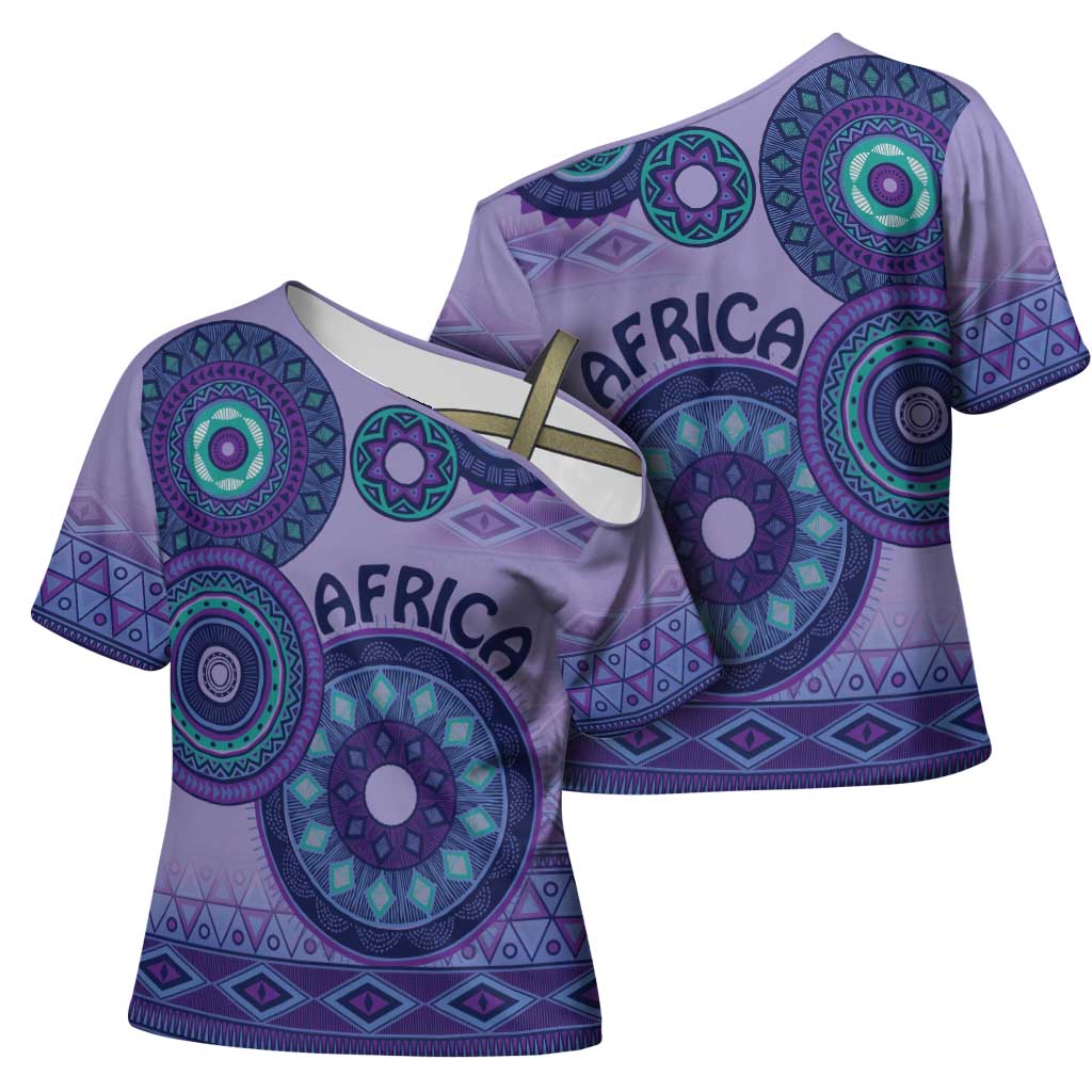 Africa Tribal Traditional Pattern Cross Shoulder Shirt Purple Motif