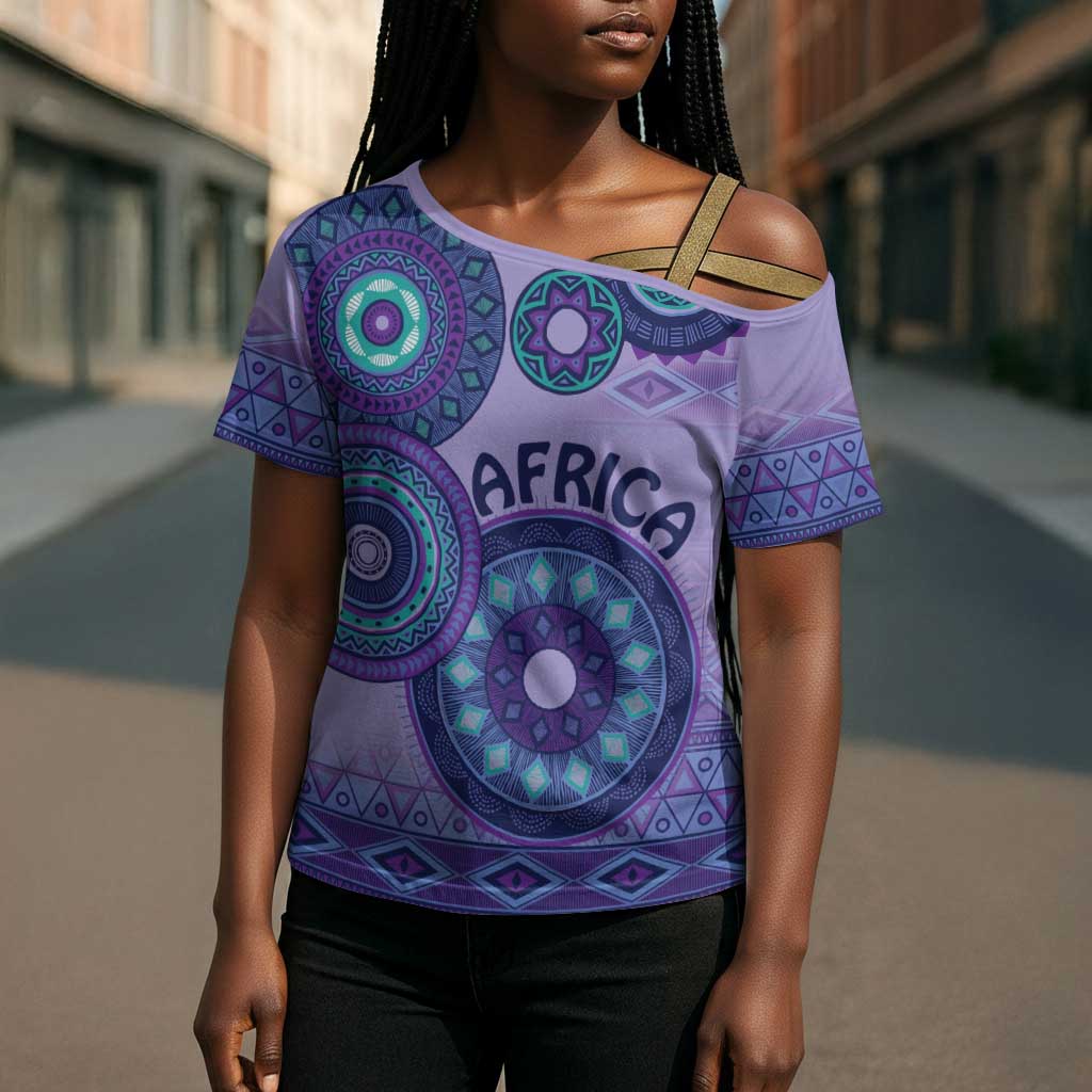 Africa Tribal Traditional Pattern Cross Shoulder Shirt Purple Motif