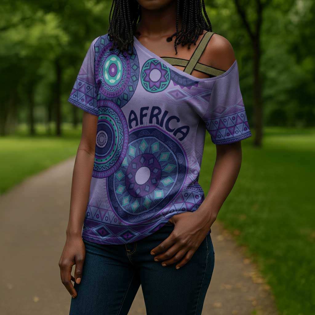 Africa Tribal Traditional Pattern Cross Shoulder Shirt Purple Motif
