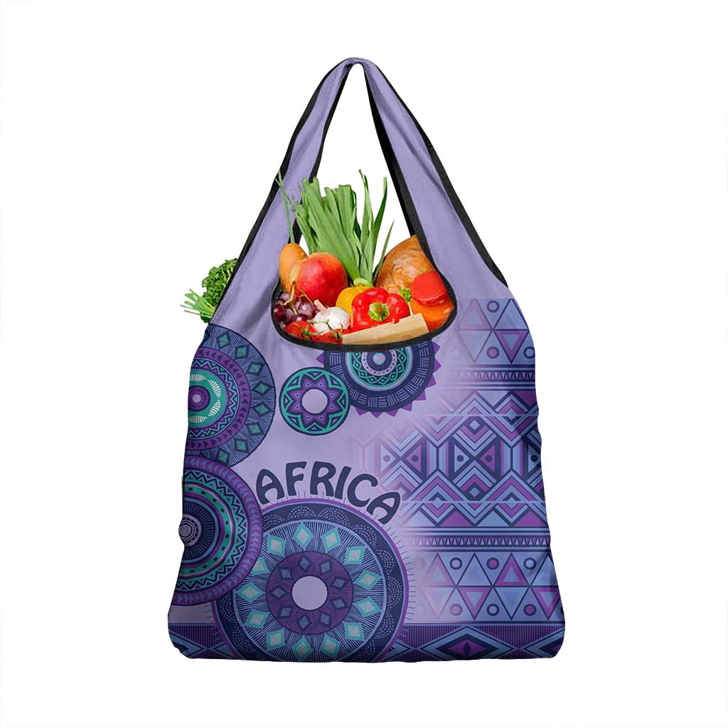 Afro Tribal Traditional Pattern Grocery Bag Purple Motif