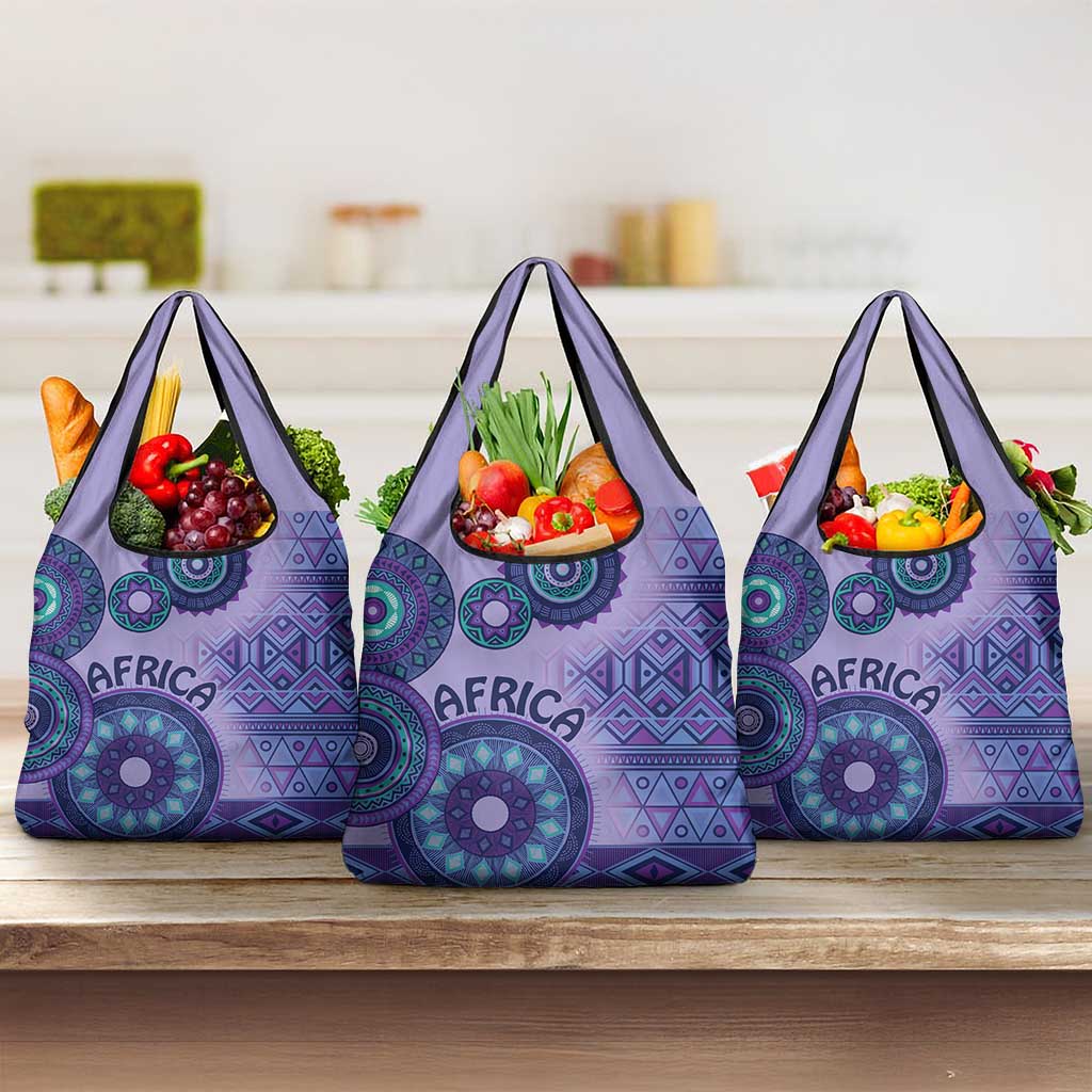 Afro Tribal Traditional Pattern Grocery Bag Purple Motif