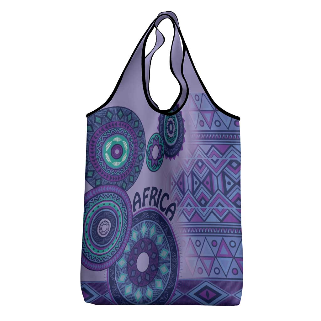 Afro Tribal Traditional Pattern Grocery Bag Purple Motif