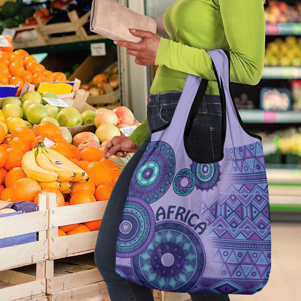 Afro Tribal Traditional Pattern Grocery Bag Purple Motif