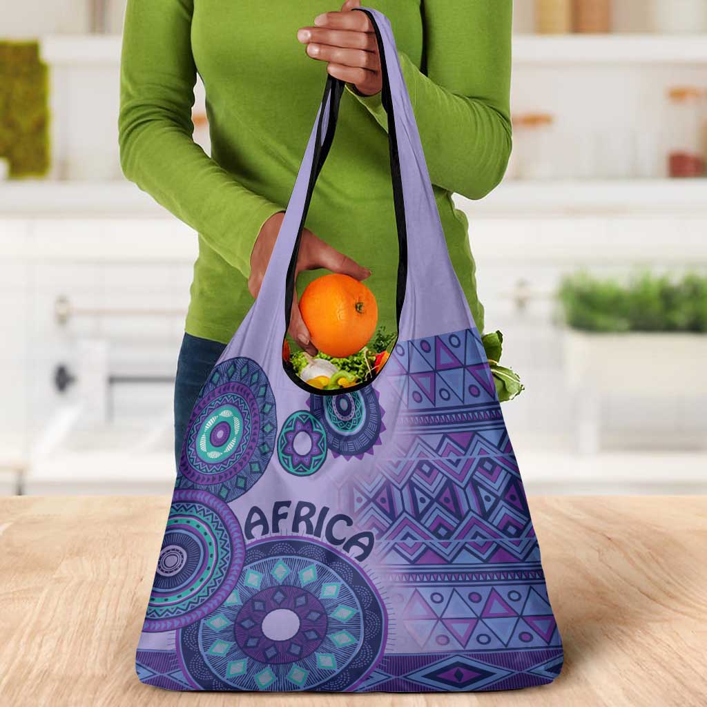 Afro Tribal Traditional Pattern Grocery Bag Purple Motif