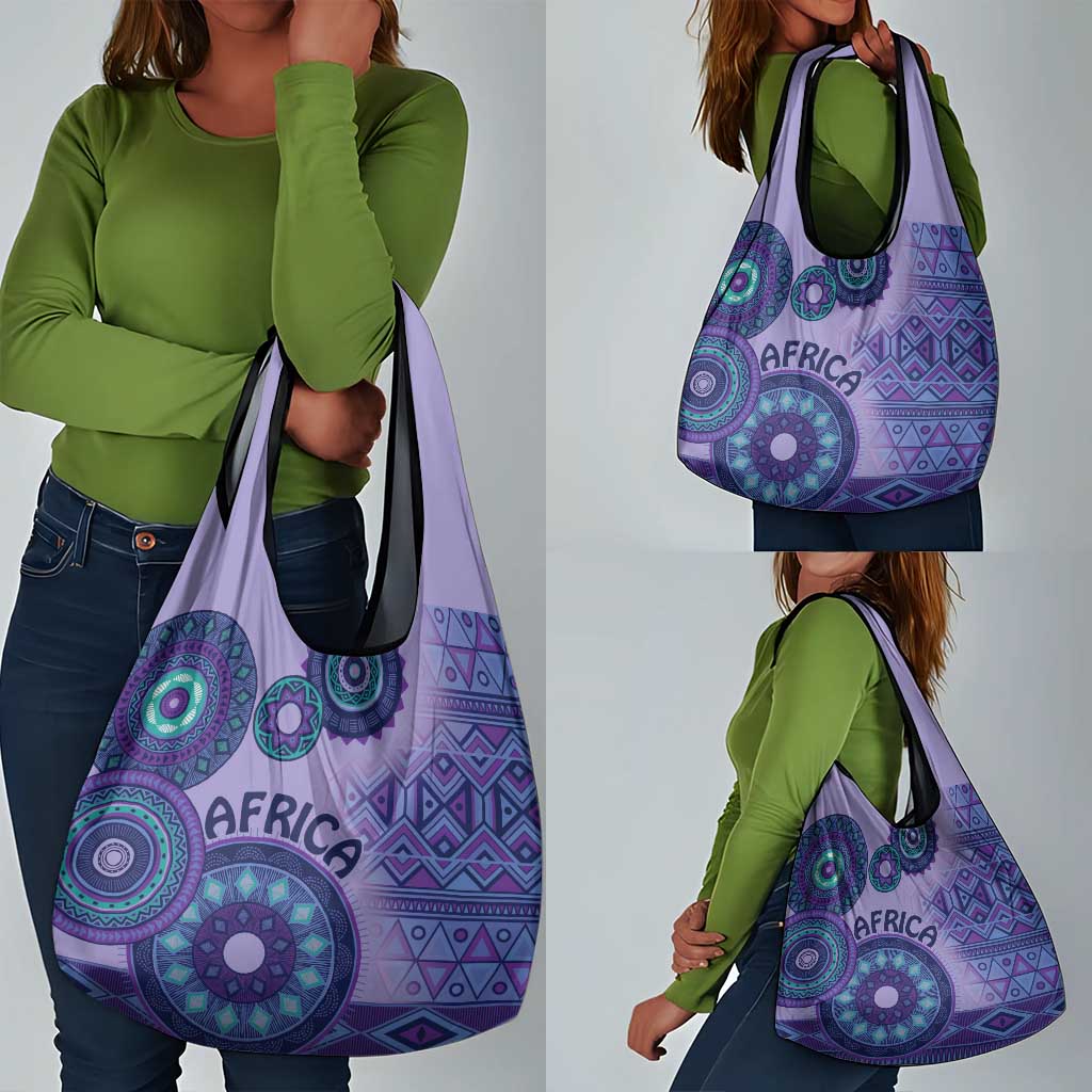 Afro Tribal Traditional Pattern Grocery Bag Purple Motif