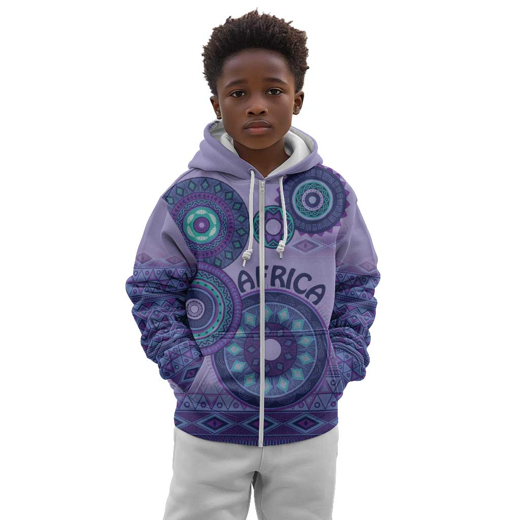Afro Tribal Traditional Pattern Kid Hoodie Purple Motif