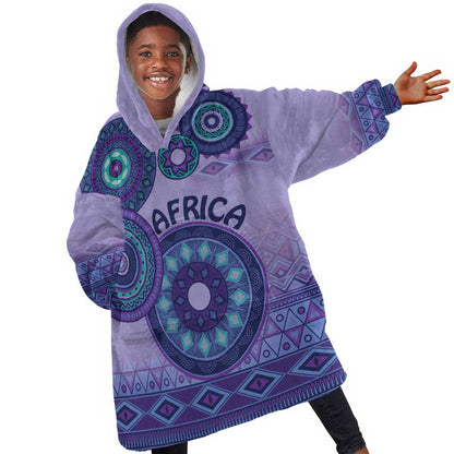 Afro Tribal Traditional Pattern KId Wearable Blanket Hoodie Purple Motif