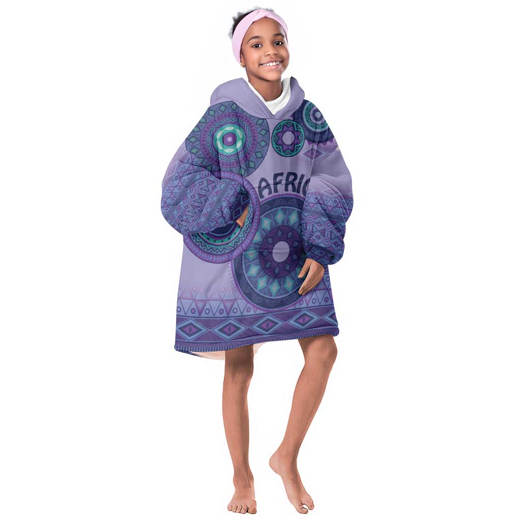 Afro Tribal Traditional Pattern KId Wearable Blanket Hoodie Purple Motif