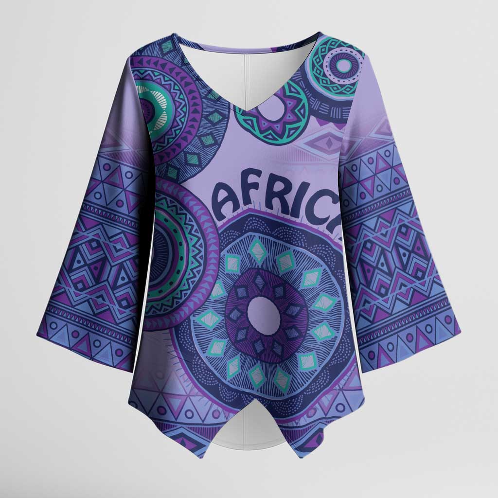 Africa Tribal Traditional Pattern Kimono Sleeve Blouse Purple Motif