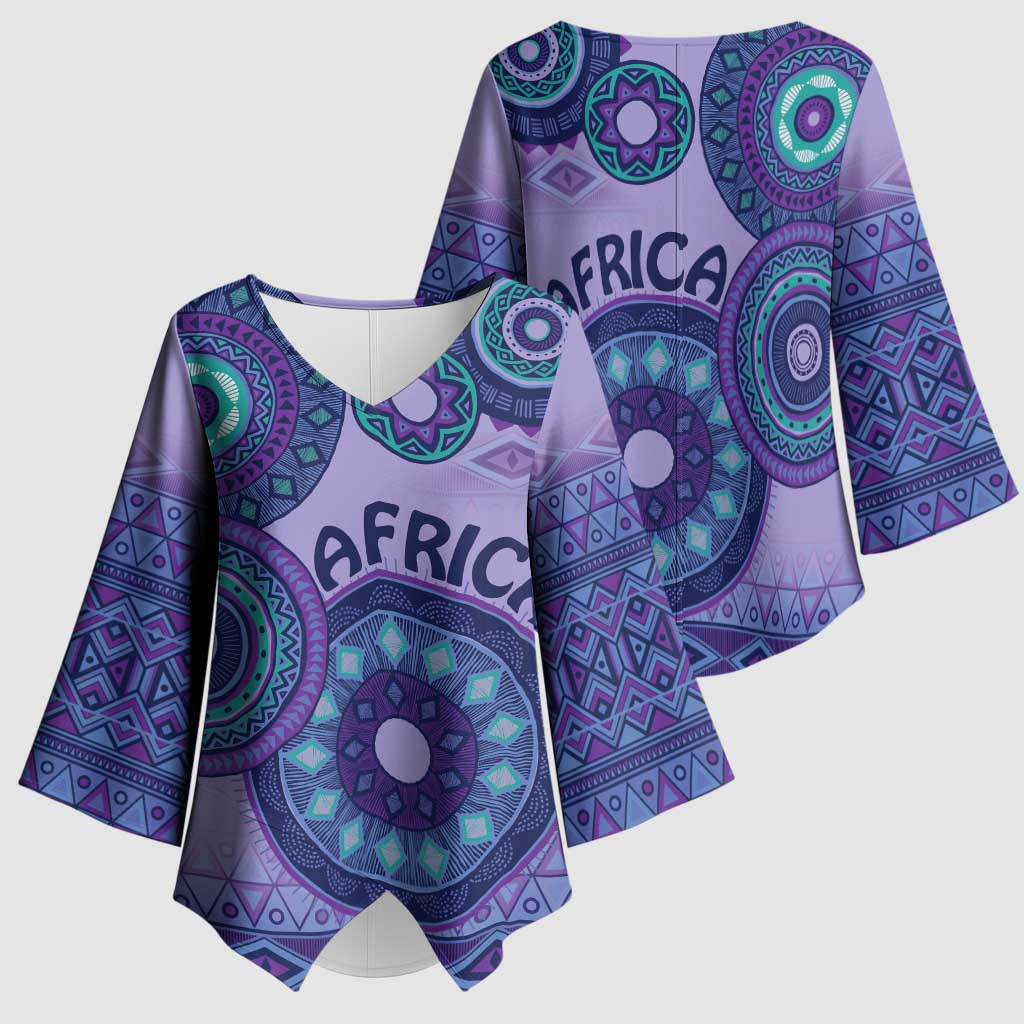 Africa Tribal Traditional Pattern Kimono Sleeve Blouse Purple Motif