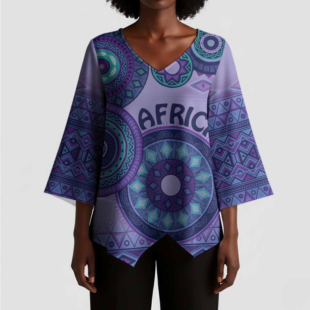 Africa Tribal Traditional Pattern Kimono Sleeve Blouse Purple Motif