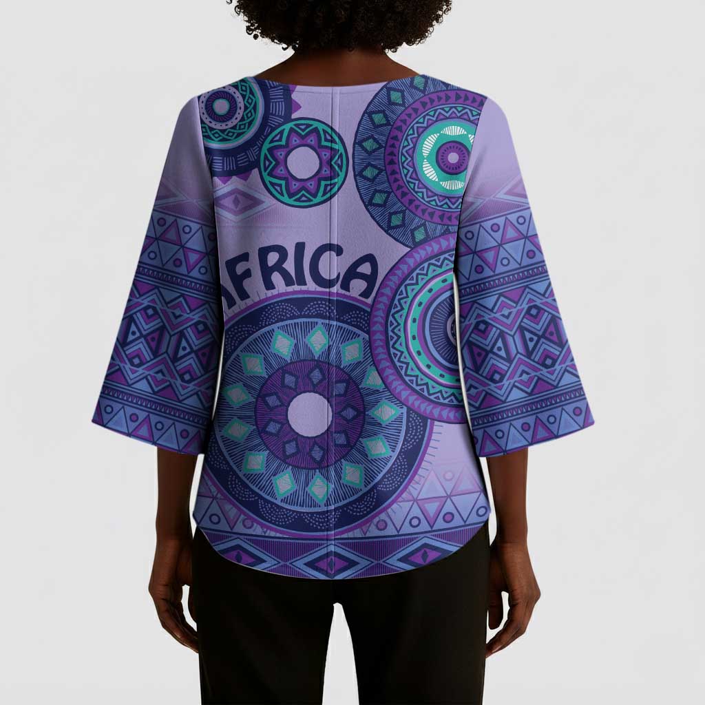 Africa Tribal Traditional Pattern Kimono Sleeve Blouse Purple Motif