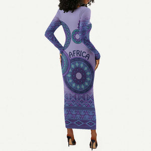 Afro Tribal Traditional Pattern Long Sleeve Bodycon Dress Purple Motif LT9