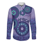 Afro Tribal Traditional Pattern Long Sleeve Button Shirt Purple Motif