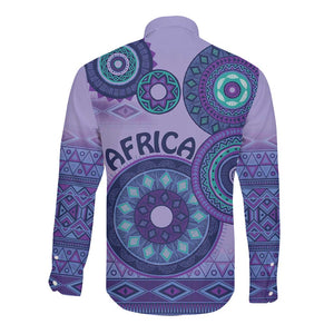 Afro Tribal Traditional Pattern Long Sleeve Button Shirt Purple Motif