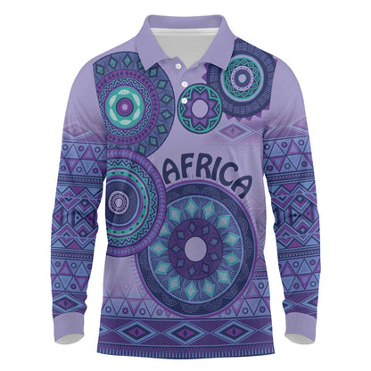Afro Tribal Traditional Pattern Long Sleeve Polo Shirt Purple Motif