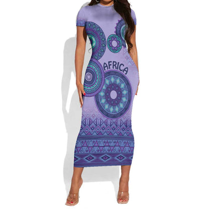 Afro Tribal Traditional Pattern Short Sleeve Bodycon Dress Purple Motif LT9