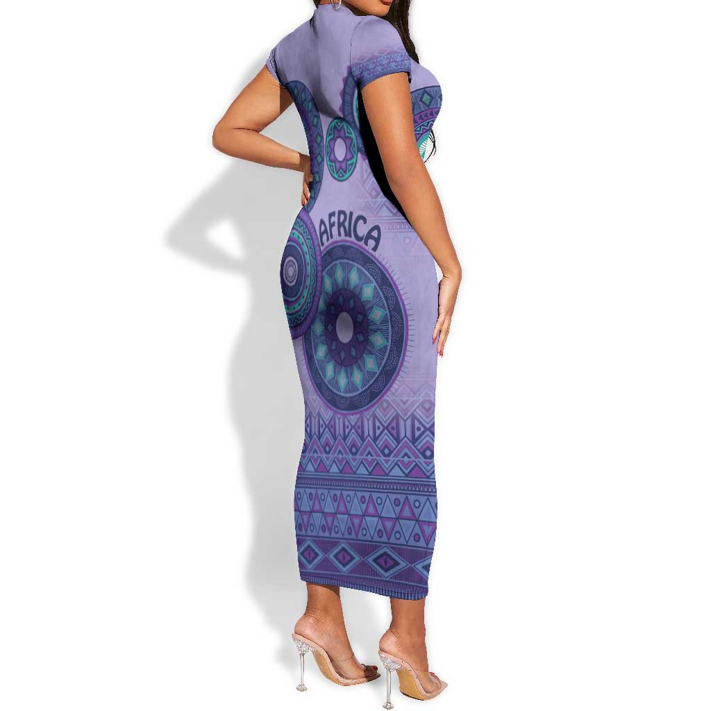 Afro Tribal Traditional Pattern Short Sleeve Bodycon Dress Purple Motif LT9