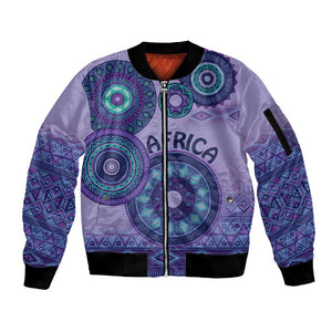Afro Tribal Traditional Pattern Sleeve Zip Bomber Jacket Purple Motif