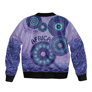 Afro Tribal Traditional Pattern Sleeve Zip Bomber Jacket Purple Motif