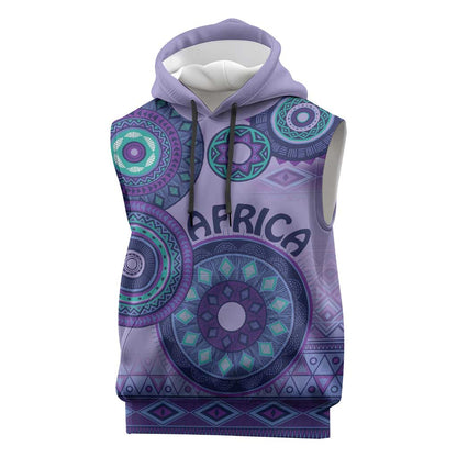 Afro Tribal Traditional Pattern Sleeveless Hoodie Purple Motif - African Pride