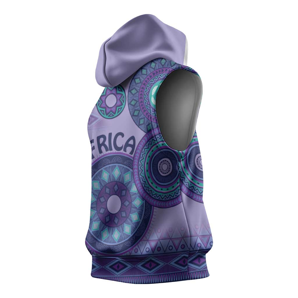 Afro Tribal Traditional Pattern Sleeveless Hoodie Purple Motif - African Pride
