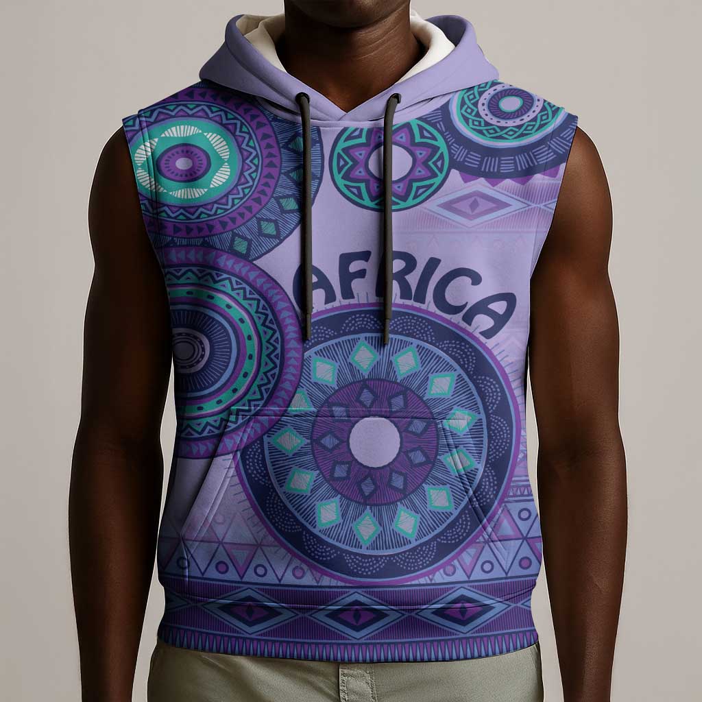 Afro Tribal Traditional Pattern Sleeveless Hoodie Purple Motif - African Pride