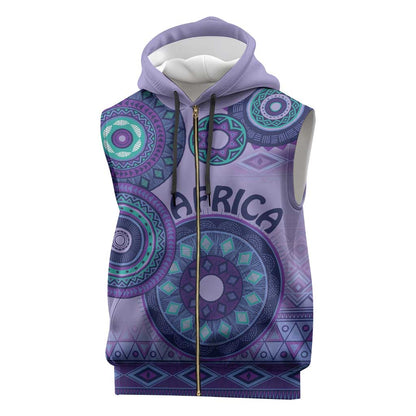 Afro Tribal Traditional Pattern Sleeveless Zip Hoodie Purple Motif - African Pride