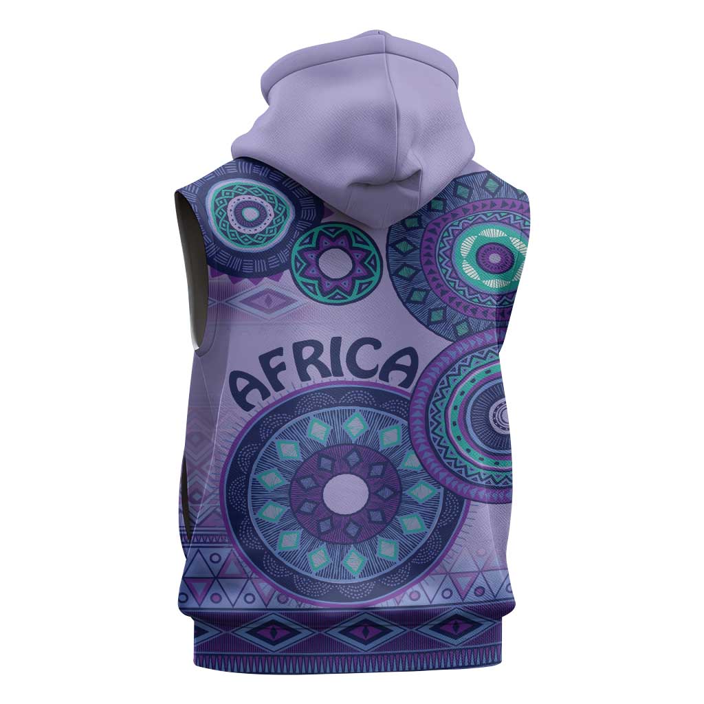Afro Tribal Traditional Pattern Sleeveless Zip Hoodie Purple Motif - African Pride