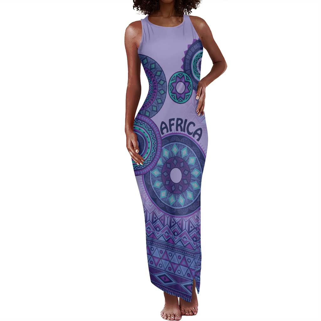 Afro Tribal Traditional Pattern Tank Maxi Dress Purple Motif