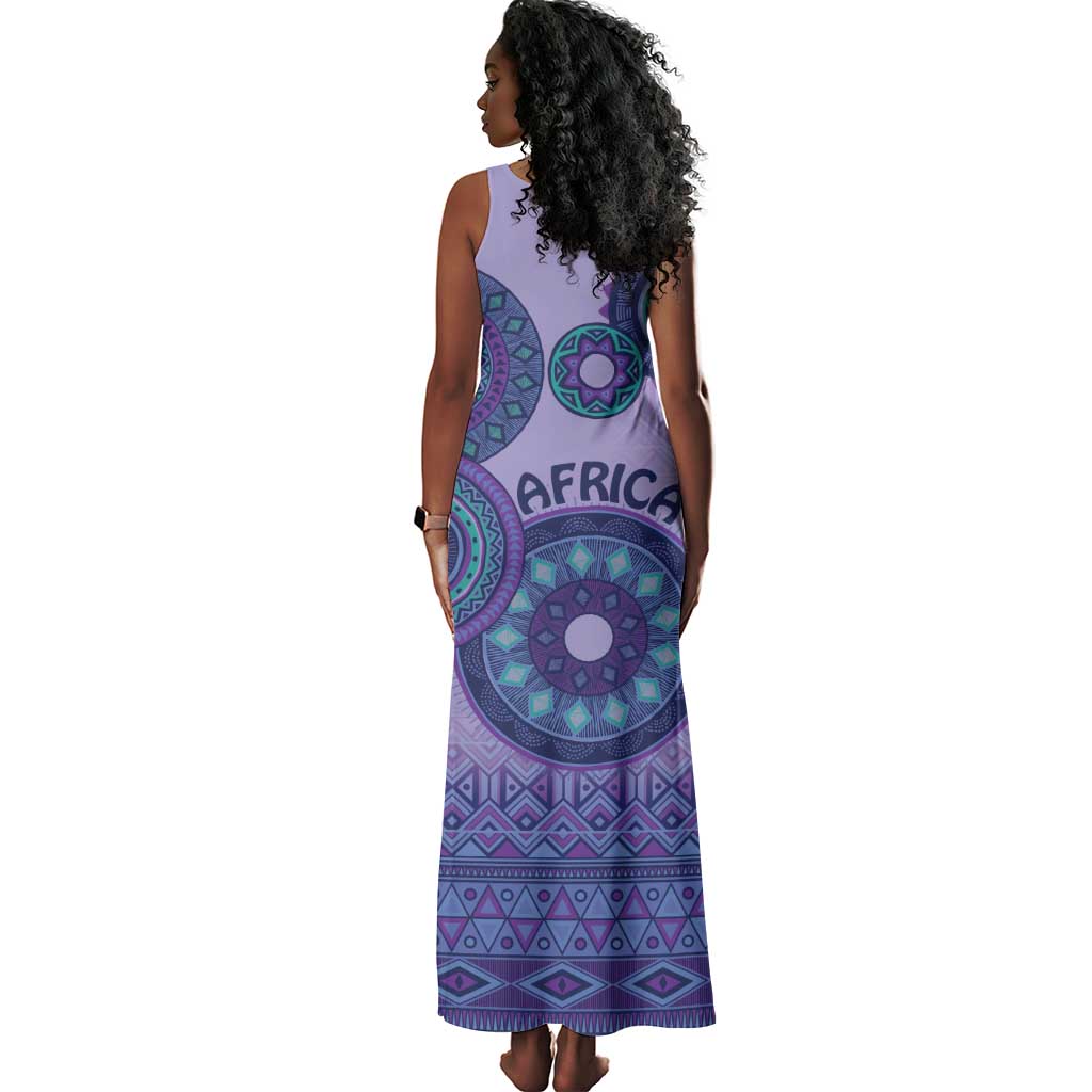 Afro Tribal Traditional Pattern Tank Maxi Dress Purple Motif