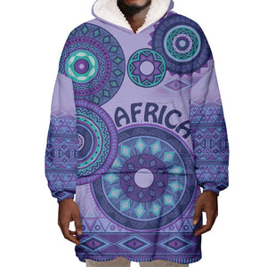 Afro Tribal Traditional Pattern Wearable Blanket Hoodie Purple Motif
