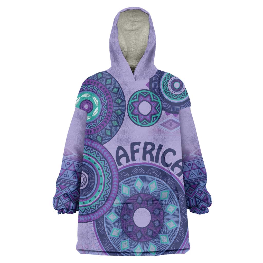 Afro Tribal Traditional Pattern Wearable Blanket Hoodie Purple Motif