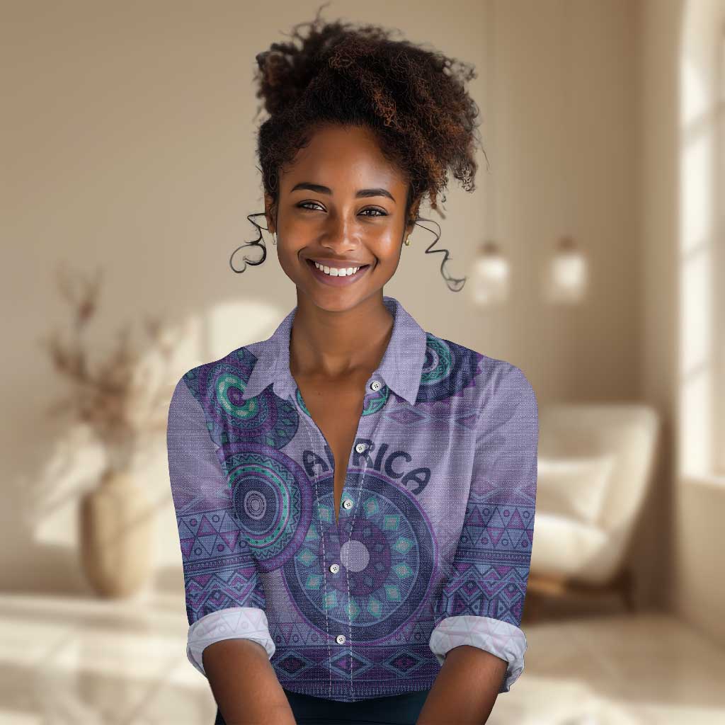 Afro Tribal Traditional Pattern Women Casual Shirt Purple Motif LT9