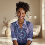 Afro Tribal Traditional Pattern Women Casual Shirt Purple Motif LT9