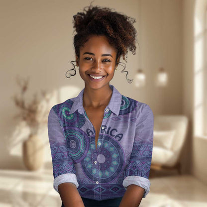 Afro Tribal Traditional Pattern Women Casual Shirt Purple Motif LT9