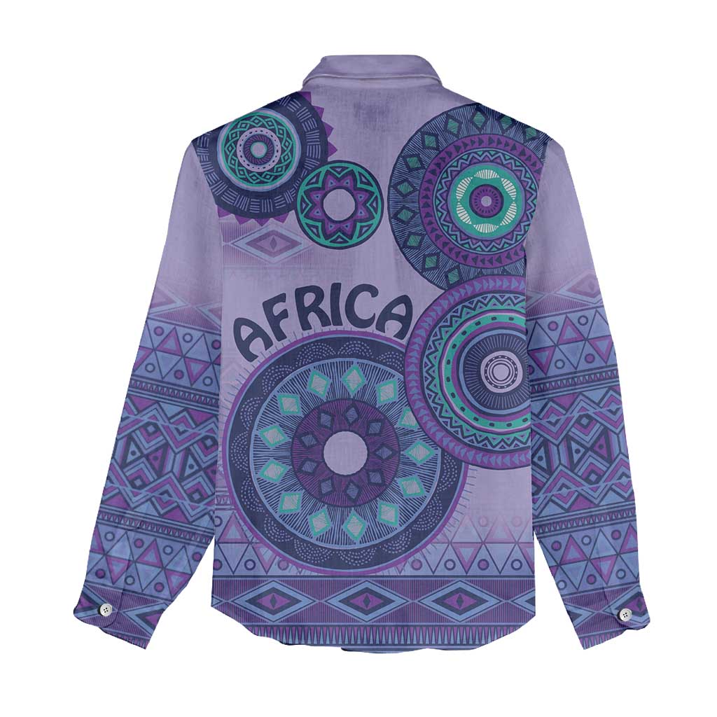 Afro Tribal Traditional Pattern Women Casual Shirt Purple Motif LT9