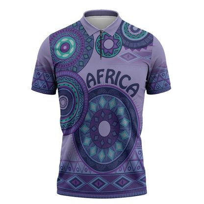 Africa Tribal Traditional Pattern Zipper Polo Shirt Purple Motif