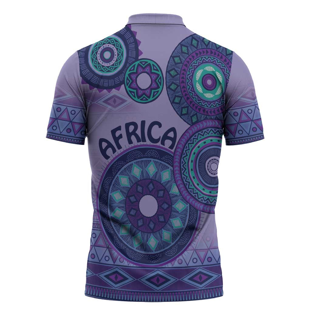Africa Tribal Traditional Pattern Zipper Polo Shirt Purple Motif