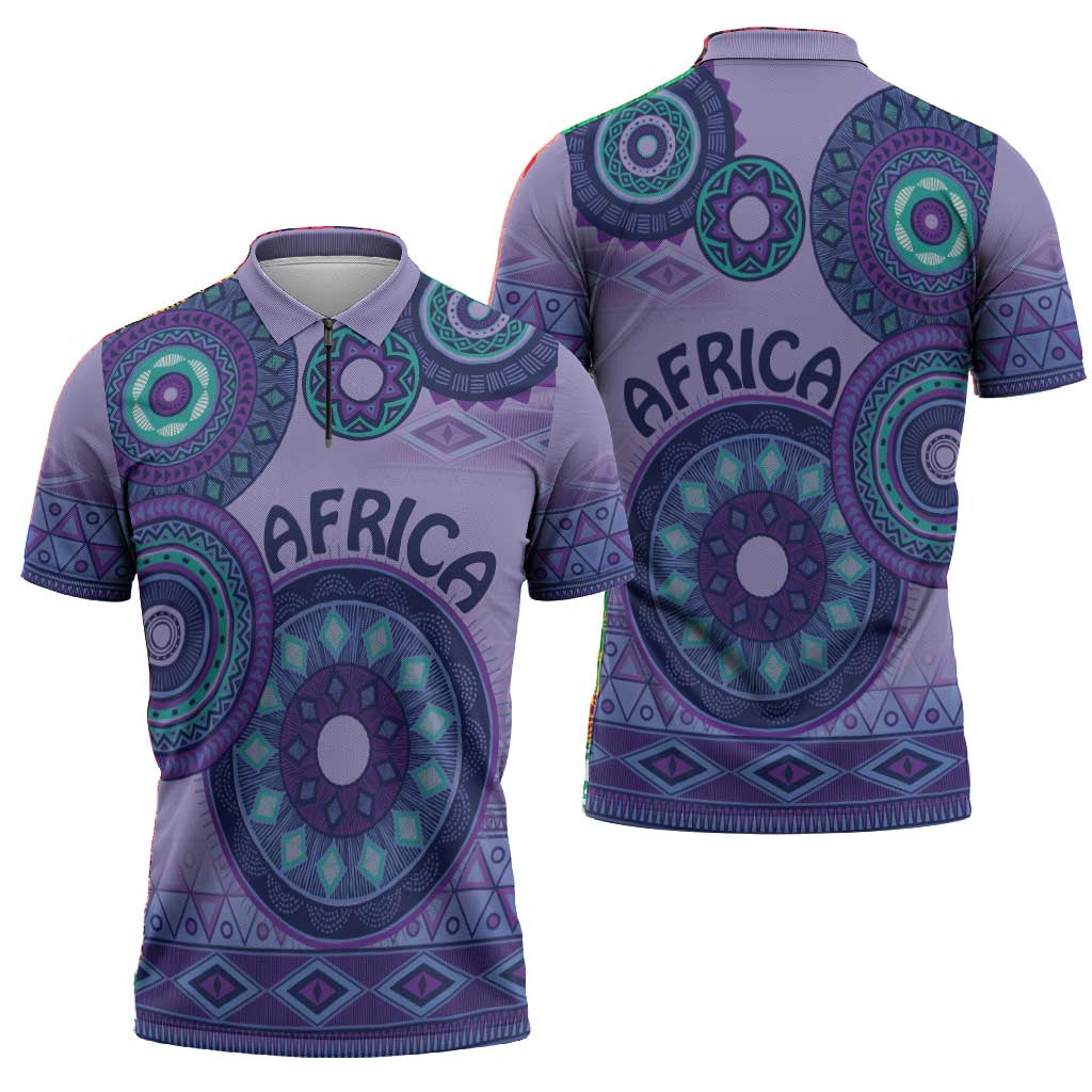 Africa Tribal Traditional Pattern Zipper Polo Shirt Purple Motif