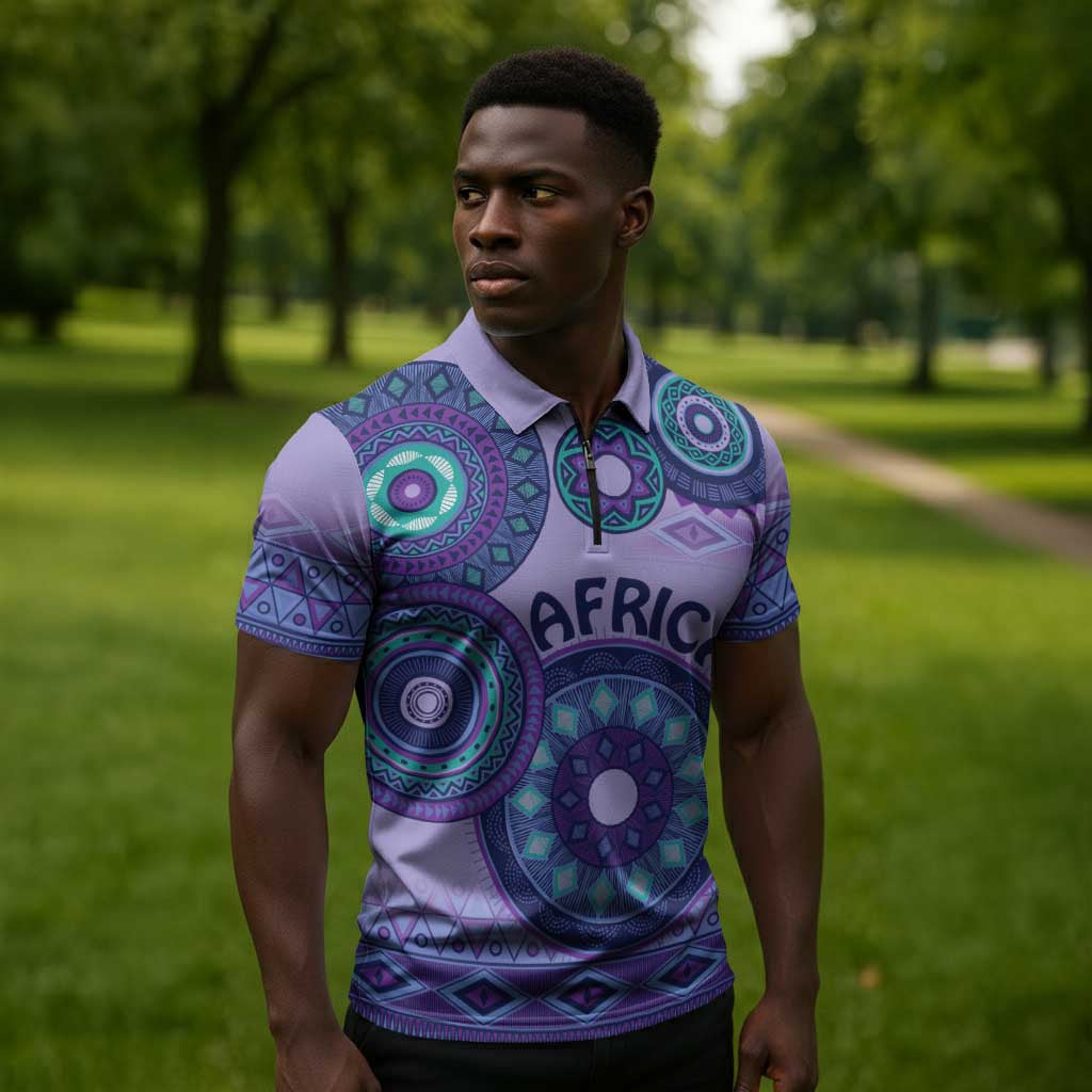Africa Tribal Traditional Pattern Zipper Polo Shirt Purple Motif